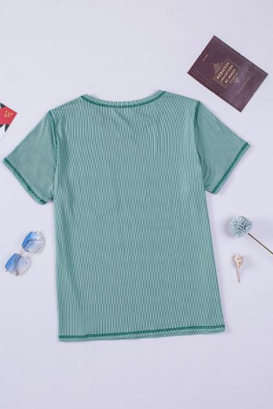 Ribbed Knit Pocketed Plus Size T Shirt