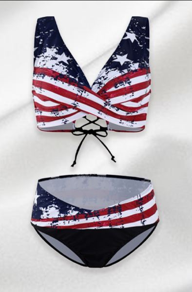 American Flag High Waist Back Tethered Bikini
