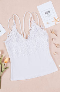 Lace Overlay Strappy Hollow-out Tank Top