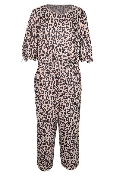 Leopard Cut-out Half Sleeve Plus Size Jumpsuit