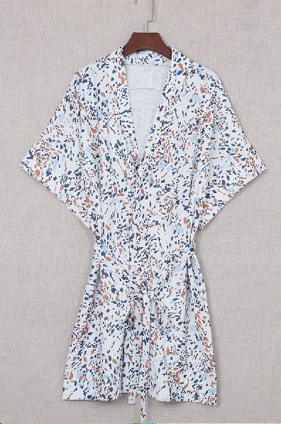 Printed Kimono Sleeve Shirt Mini Dress