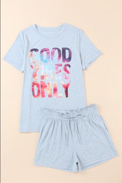 GOOD VIBES ONLY Shining Letter Print Lounge Set