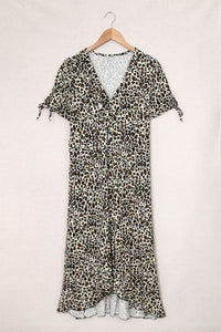 Leopard Print Ruffled Lace-up Plus size Midi Dress