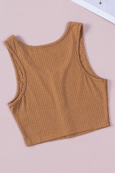 Buttons Front Rib-knit Tank Crop Top