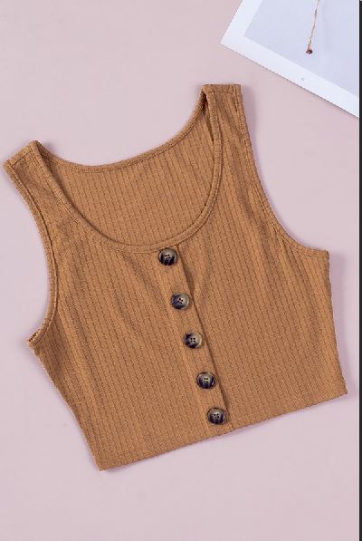 Buttons Front Rib-knit Tank Crop Top