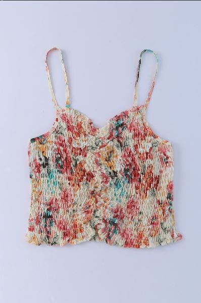 Floral Print Smocked Ruched Tank Top