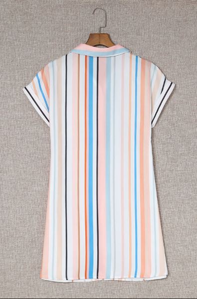 Vertical Striped Collard Button Shirt Dress