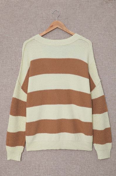 Plus Size Colorblock V Neck Loose Sweater