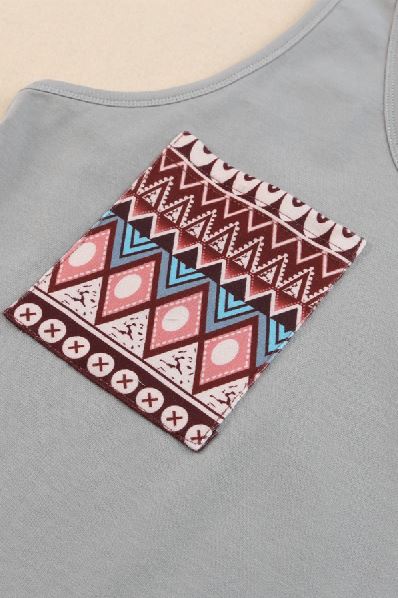 Ethnic Pattern Chest Pocket Casual Tank Top