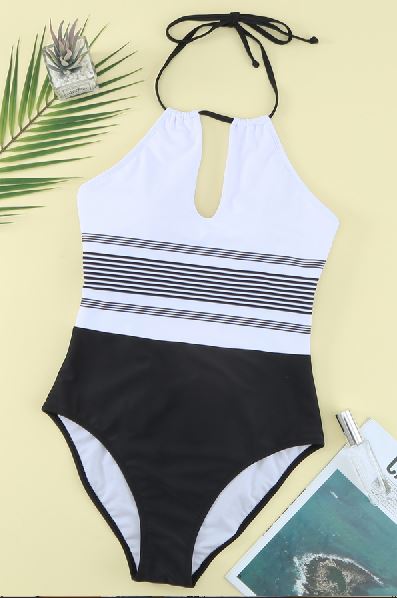 Striped Backless One-piece Swimwear
