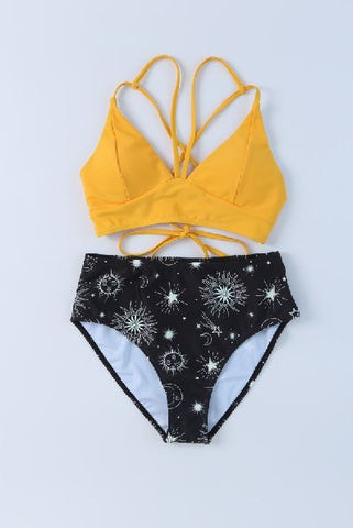 Sun Moon Hollow Out Criss-Cross Bikini Set