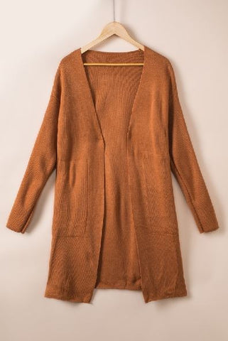 Solid Open Front Drop Sleeves Long Cardigan