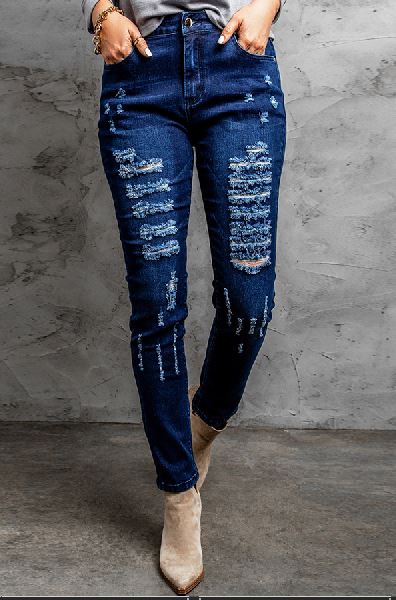 Mid Rise Distressed Ripped Holes Skinny Jeans