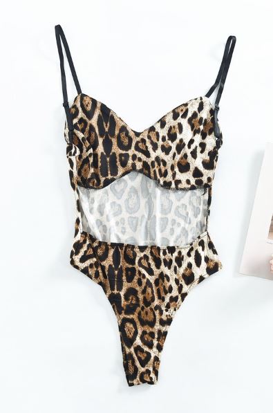 Leopard Print Open Back Bodysuit