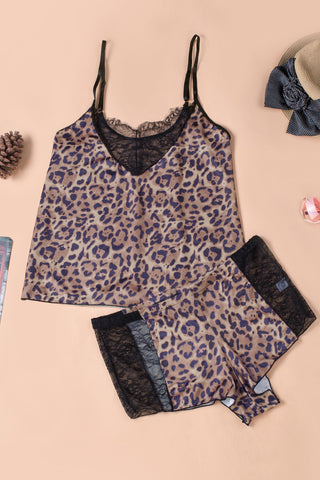 Plus Size Leopard Cami Shorts Two-piece Lingerie Set