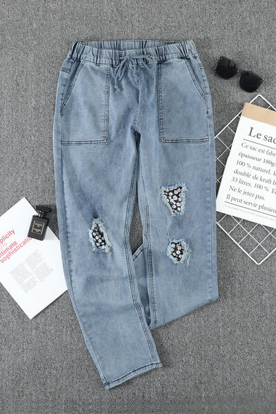High Waist Daisy Patches Jeans