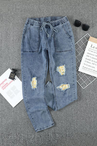 High Waist Daisy Patches Jeans