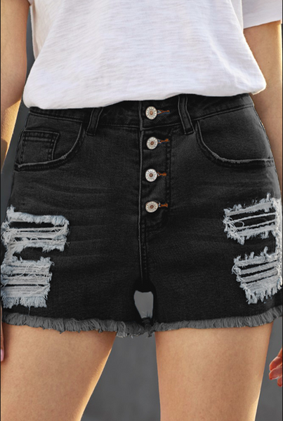 Girl Code Distressed Denim Shorts