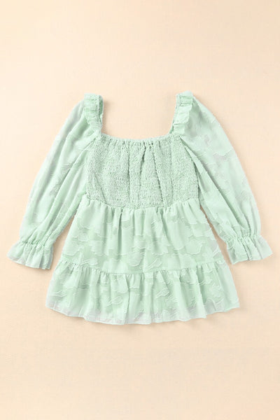 Square Neck Smocked Puff Sleeve Blouse