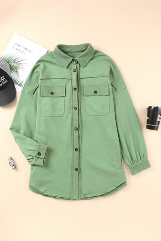Buttoned Long Sleeve Pocketed Shirt Jacket