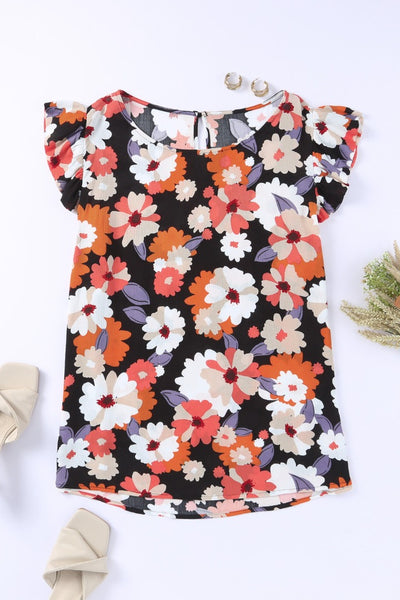 Ruffle Sleeve Floral Plus Size Top