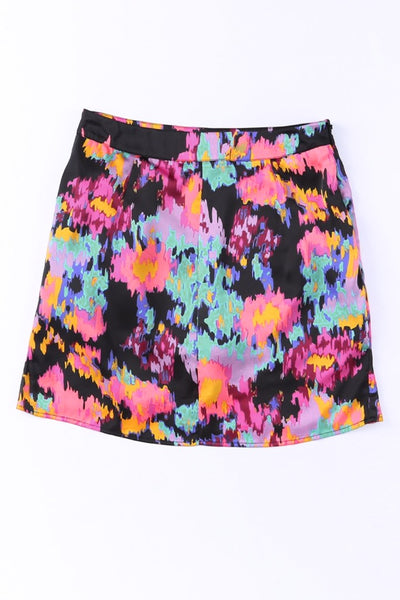 Abstract/Leopard Print Wrap Hem Mini Skirt