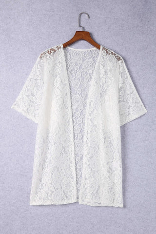 Floral Lace Crochet Short Sleeve Open Front Kimono