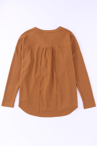 Waffle Knit Half Button Henley Top