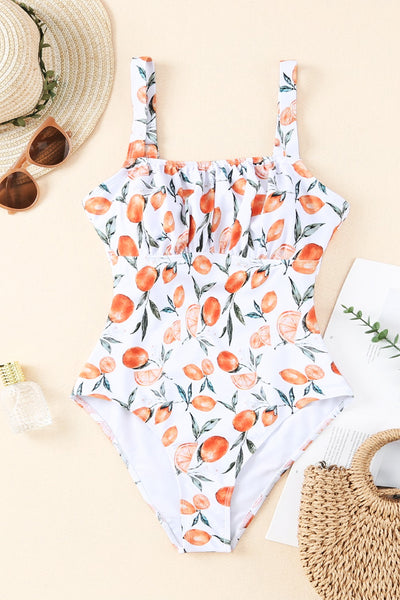 Fruit Pattern Print Ruched One-piece Swimsuit