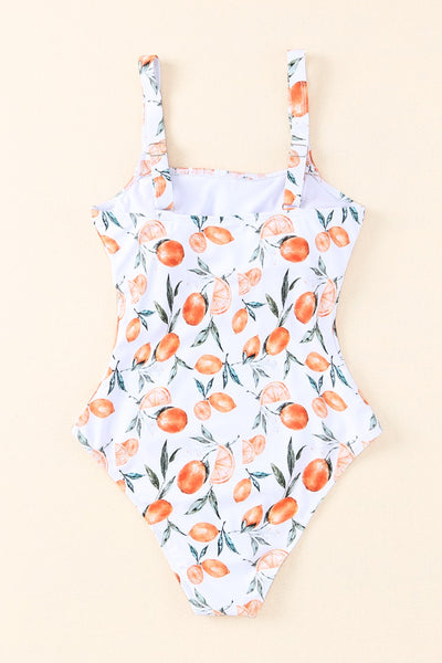 Fruit Pattern Print Ruched One-piece Swimsuit