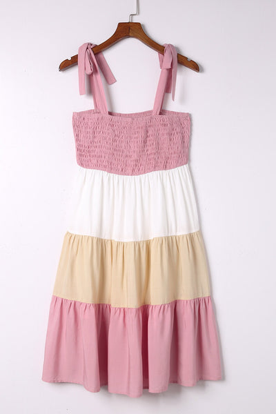 Smocked Color Block Sleeveless Mini Dress
