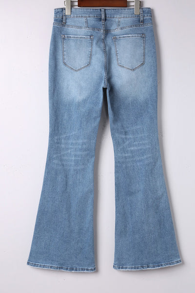 Button Fly Seamed Flare Jeans
