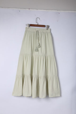 Drawstring High Waist Tiered Long Skirt