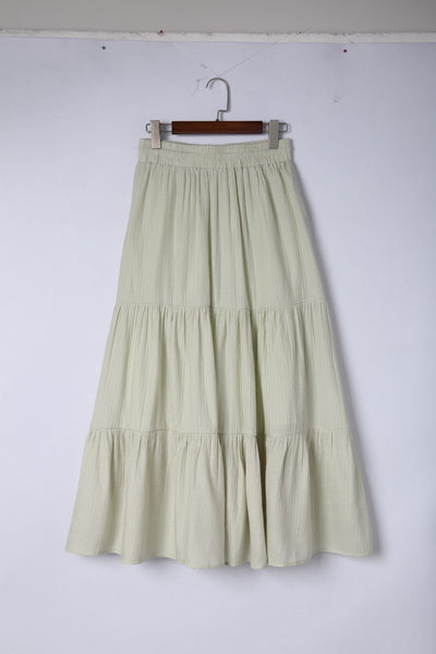 Drawstring High Waist Tiered Long Skirt