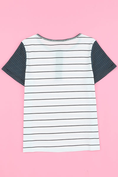 Striped Colorblock Buttons T Shirt