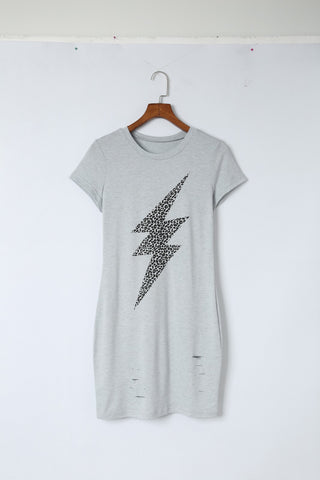 Distressed Lightening Graphic T-shirt Dress
