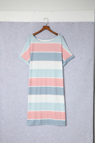Striped Color Block Loose Fit 3/4 Sleeve Dress