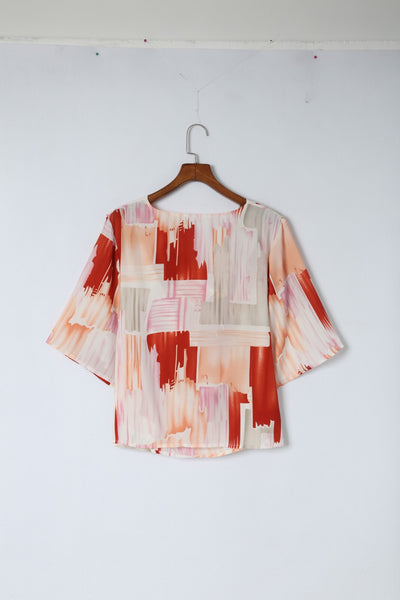 Abstract Print Kimono Sleeve Blouse
