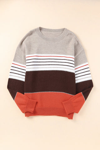 Color Block Striped Knit Oversize Sweater