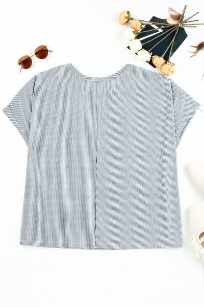 Ribbed Knit Round Neck Relaxed Tee