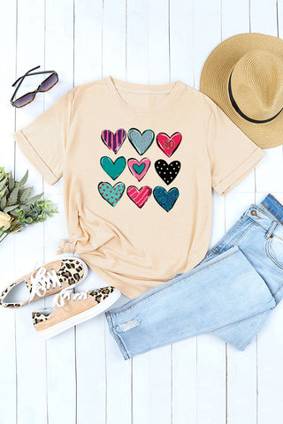 Valentines Multi Pattern Heart Print T Shirt