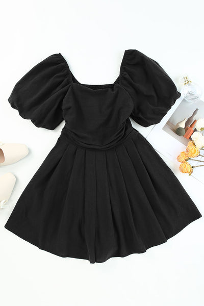 Square Neck Ruched Puff Sleeve Romper