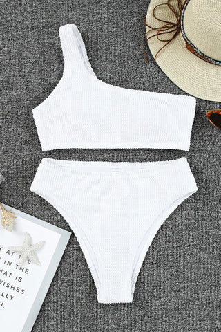 Crinkle Textured Asymmetric One Shoulder Bikini