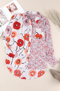 Floral Patchwork Buttoned Shirt with Pocket