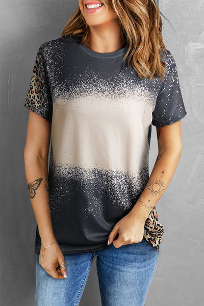 Bleached Blank Leopard Tie-dye Print T Shirt
