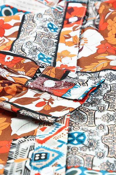 Boho Patchwork Print Flowy Long Sleeve Kimono