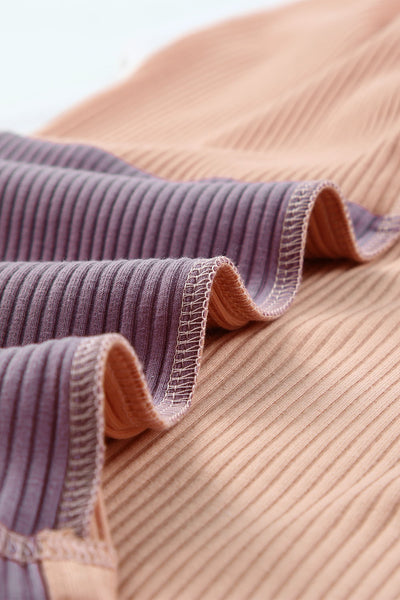 Colorblock Stitching Short Sleeve Rib Knit Top