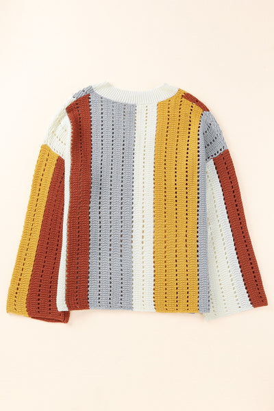 Color Block Patchwork V Neck Knit Sweater