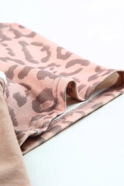 Leopard Yoke Color Block Plus Size Top