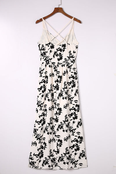 Crossover Hollow-out Maxi Floral Dress with Slit